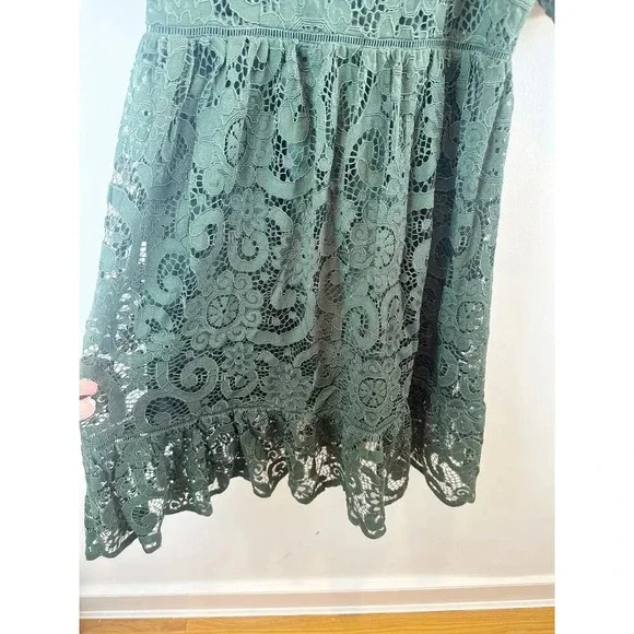 Nanette Lepore Dark Green Lace Midi Dress Puff Sleeve Holiday Size 8 - Picture 11 of 13
